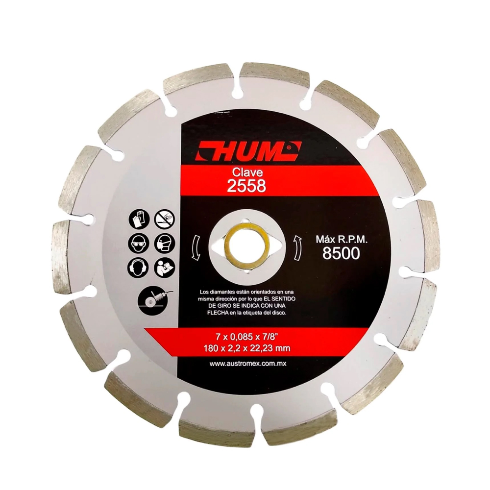 [2558] Disco Diamantado Segmentado Hum 7" (175 mm) 0.09" (2 mm) Austromex