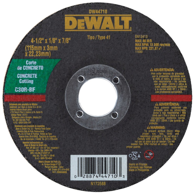 [DW44740] Disco Abrasivo Corte Concreto 7" X 1/8" (3.2mm) Dewalt