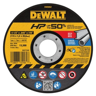 Disco Abrasivo Corte HP 4-1/2" x 1.2 mm Dewalt