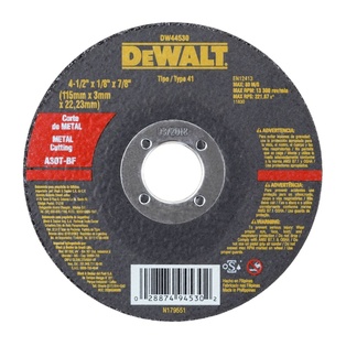 Disco Abrasivo Corte Metal 4-1/2" x 1/8" (3.2 mm) Dewalt