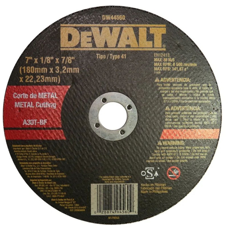 [DW44600] Disco Abrasivo Corte Metal 9" x 1/8" (3.2mm) Dewalt