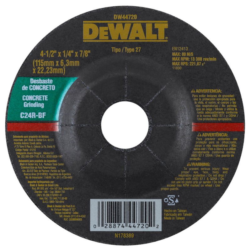 Disco Abrasivo Desbaste Concreto 4-1/2" x 1/8" (3.2mm) Dewalt