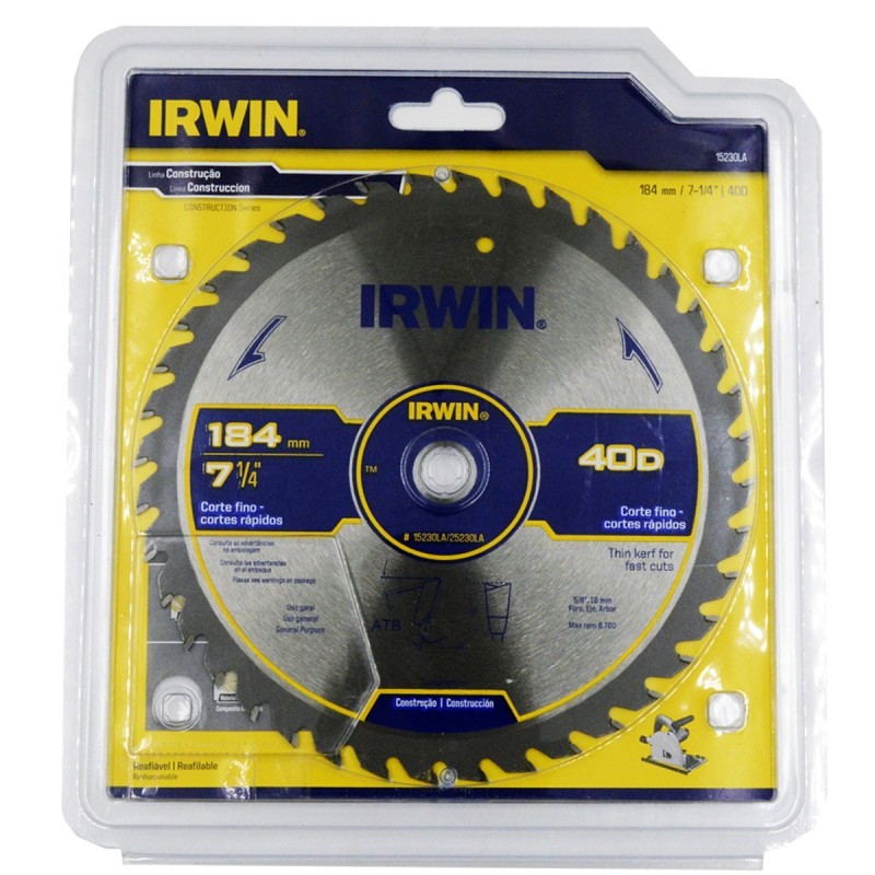 [15230LA] Disco Sierra Circular 7-1/4" x 40T, 5/8" Blister Irwin