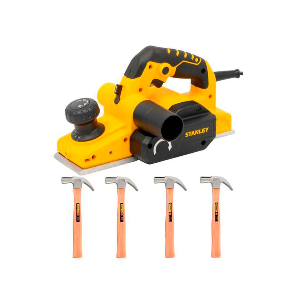 [STPP7502-K1_ARCHIVADO_INVENTARIO0] Stanley Cepillo de Madera Profesional 750W + 4 Martillos Cabo Madera 20 Oz. Curvo Conico (STHT51371-840)