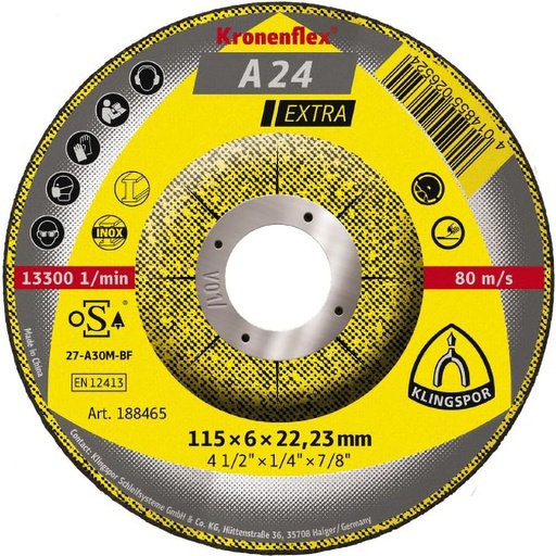 [188465] Disco Abrasivo Desbaste 4-1/2" * 6mm Ks/Extra/A24Ex/S/Gek/115X6X22,23 Klingspor (E)
