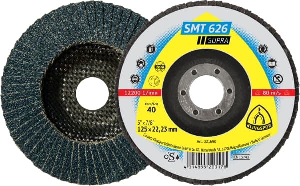 [321688] Disco Flap 7" * Grano 36 Te/Supra/Smt626/Cs461X/36/N/Gew/180X22,2 Klingspor
