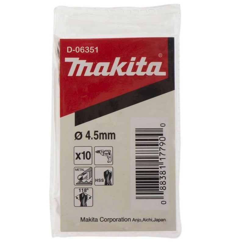 [D-06351] Broca Para Metal Hss (10 Pcs) 4.5 X 80 Mm. Makita