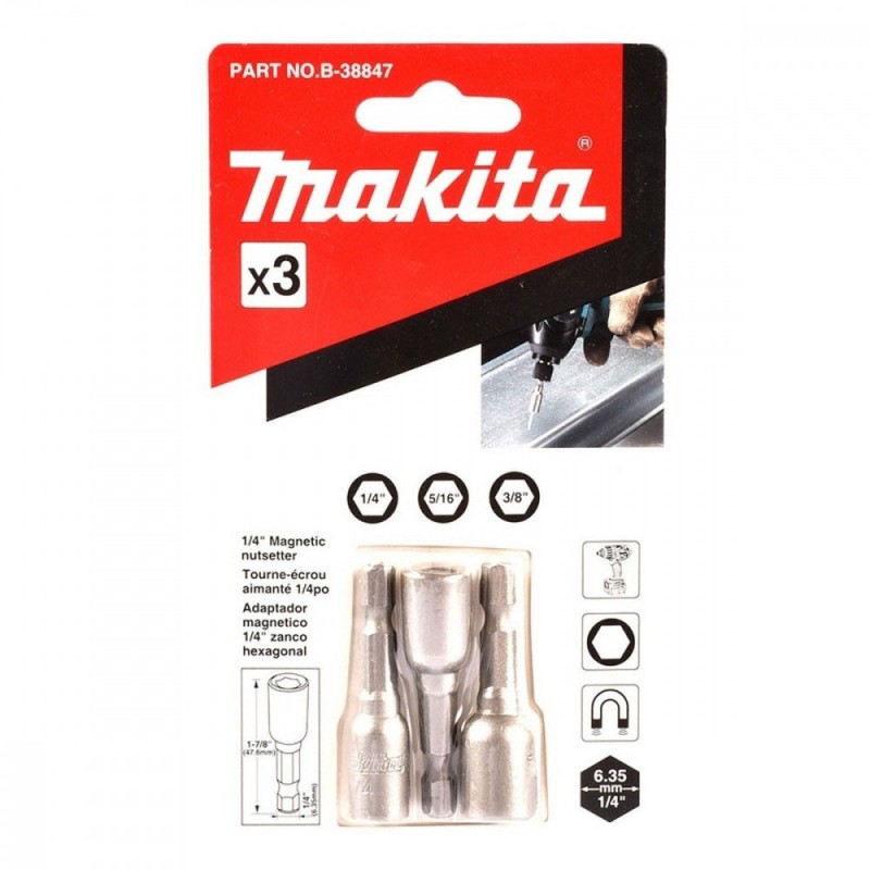 [B-38847] Dado Magnetico 1/4" X 1-7/8" X 3 Pzas.(1/4" ,5/16" ,3/8") Mix. Makita