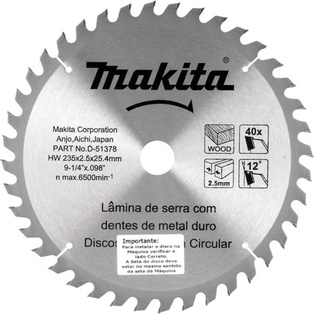 Disco De Sierra P/ Madera (9-1/4"X1") (235X25.4Mm.) 40D Makita