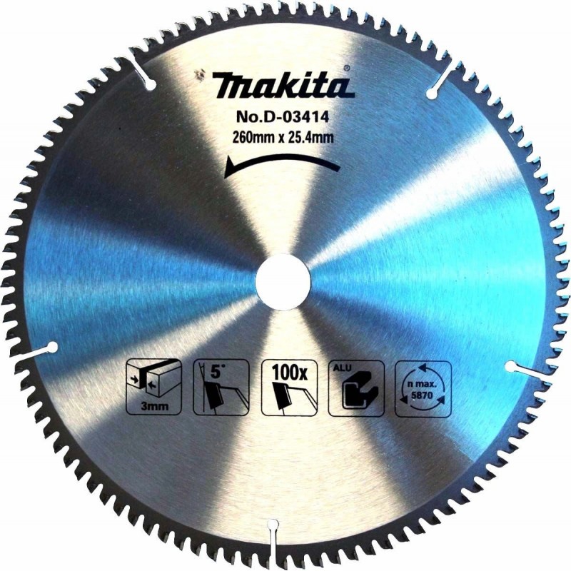 [D-03414] Disco De Sierra Para Aluminio Tct (10-15/64" X 1") (260X25.4 Mm.) 100 Dientes Makita