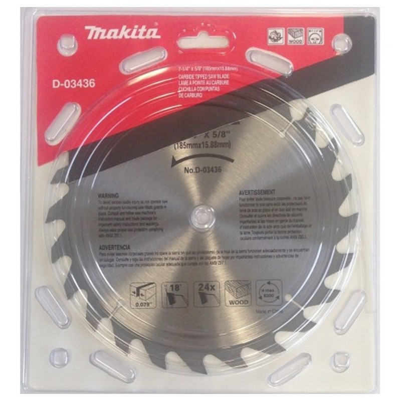 [D-03436] Disco De Sierra Para Madera (7-1/4" X 5/8") (185X15.88 Mm.) 24 Dientes Makita