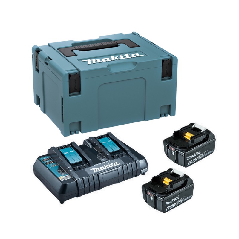 [198077-8] Makpac 2 Baterias 6.0Ah 18V Lxt (Bl1860B) + Cargador Doble Rapido Makita