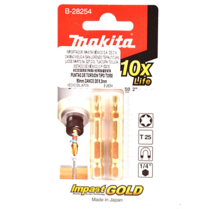 [B-28254] Puntera Magnetica (Impact Gold) T25 X 50 Mm. (2 Pcs) Makita