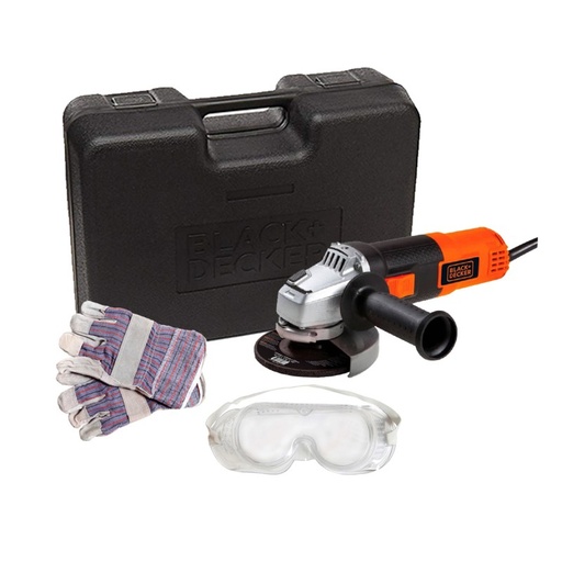 Esmeril / Amoladora Angular 4-1/2" 820W + Guantes + Lente + Disco con Maletin Black & Decker B&D