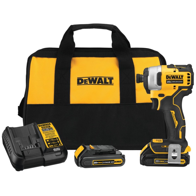 [DCF809D2-B2] Atornillador de Impacto 1/4" (6mm) 20V Atomic Brushless + 2 Baterias 20V MAX 2AH + Cargador+ maleta lona Dewalt