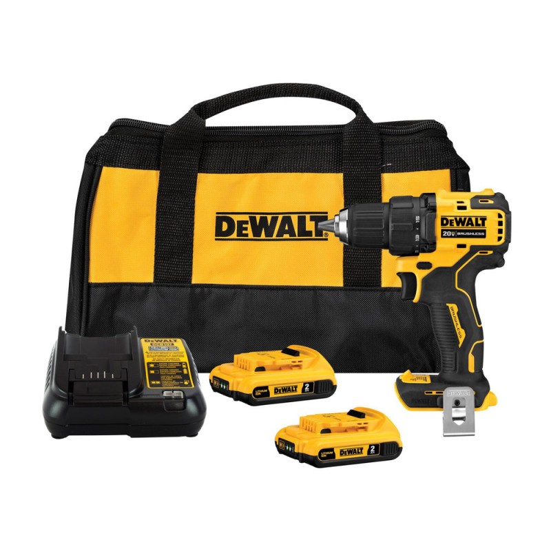 [DCD708D2-B2] Taladro Inalambrico 20V Atomic Brushless + 2 Baterias 20V MAX 2AH+Cargador+ maleta lona Dewalt