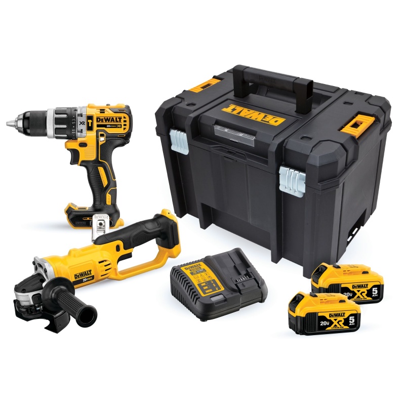 [DCK209P2T-B2] Combo Taladro Percutor Brushless DCD796B 1/2" 20V+ Esmeril 4-1/2" DCG412B (Incl. 2 Batería y 1 cargador) + Baul de Herramienta T-Stak DWST17806 Dewalt