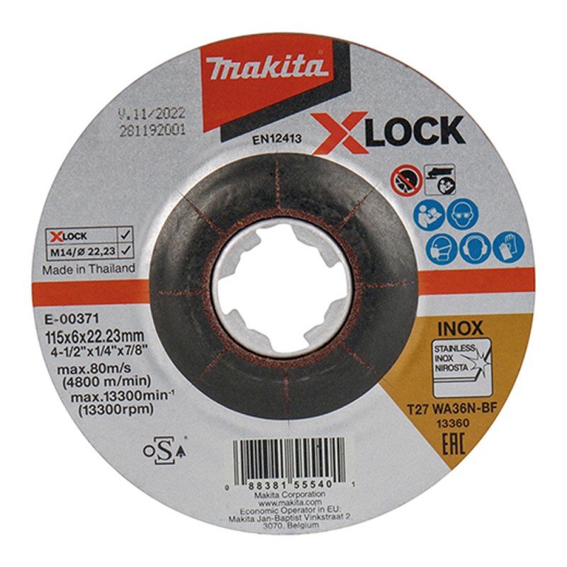[E-00371] Disco Abra. Desbaste Inox 4.5" X 6 X 22.23Mm (X-Lock) *** Makita