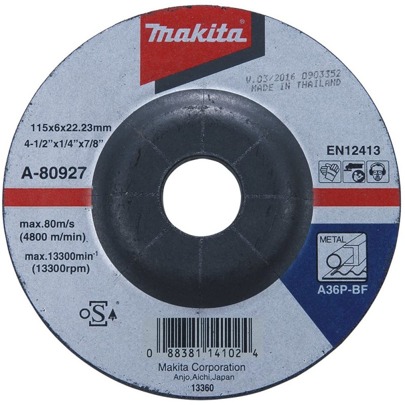 [A-80927] Disco Abra. Desbaste Metal 115 X 6 X 22.23Mm.(A36P) Makita