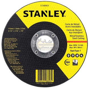 Disco Abrasivo Corte 4-1/2" x 1.6mm x 7/8" Metal Cutting (Inox) Stanley