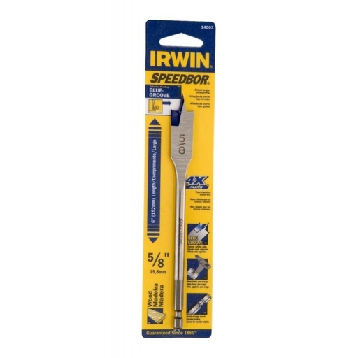 [IW14003] Brocas Planas Madera Speedbor Bluegroove, Standard (6") Drill Bit 5/8" Tarjeta Individual Irwin