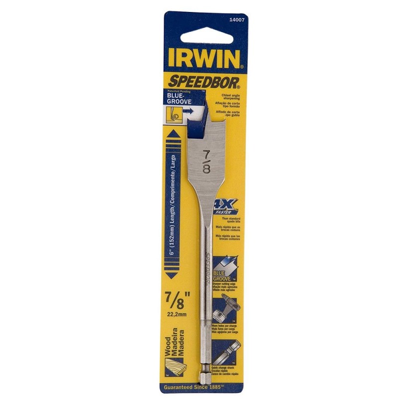 [IW14007] Brocas Planas Madera Speedbor Bluegroove, Standard (6") Drill Bit 7/8" Tarjeta Individual Irwin