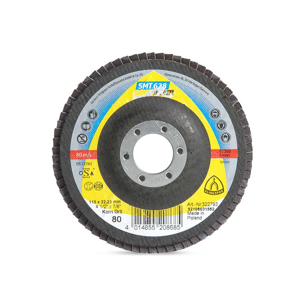 [322793] Disco Flap 4-1/2" - Grano 80 - Te/Supra/Smt628/Cs461X/80/N/Ger/115X22,2 Klingspor