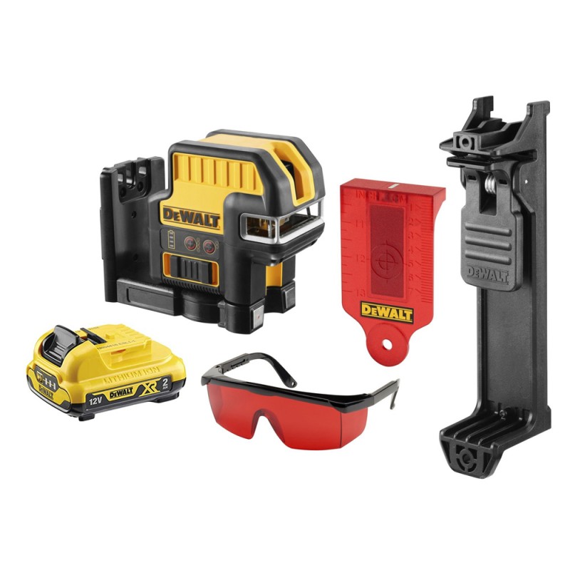 [DCE0822D1R-QW] Combo Laser 12V Nivel Rojo 2*360 Precision 0.3mm/m (Inc. Cargador, Bateria 12V de 2Ah, Soporte, Lentes, Maletin Tstak) Dewalt